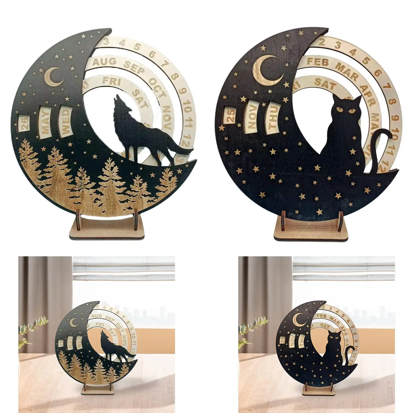 

Вращающийся календарь с лунным диском, деревянный календарь для декора дома и офиса
