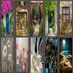 Self-adhesive Door Wallpaper 3D Landscape Waterproof Vinyl Wall Decor Stickers For Living Room Decal Flower Bamboo Poster Murals