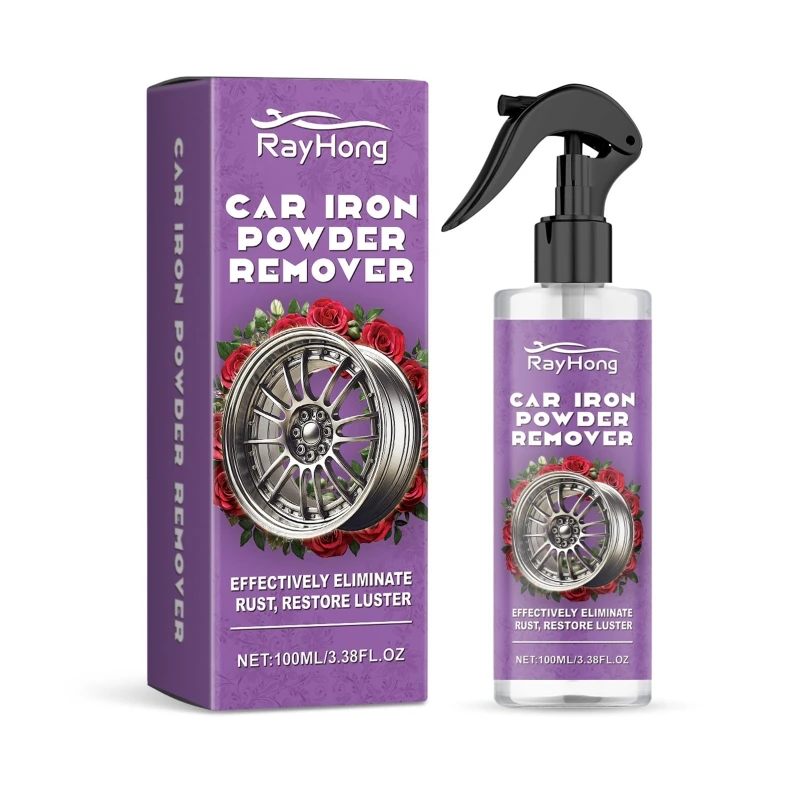 D8KE Effective Car Wheel Rust Remover Spray100Ml Auto Iron Powder Remover Metal Surfaces Defender Auto Rims Cleaner Easy to Use