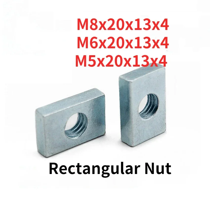 

300pc M8x20x13x4 Square Nut M5 M6 M8, Rectangular Nut GB39 Aluminum Profile Accessory Slider Block Thin Carbon Steel Countersunk