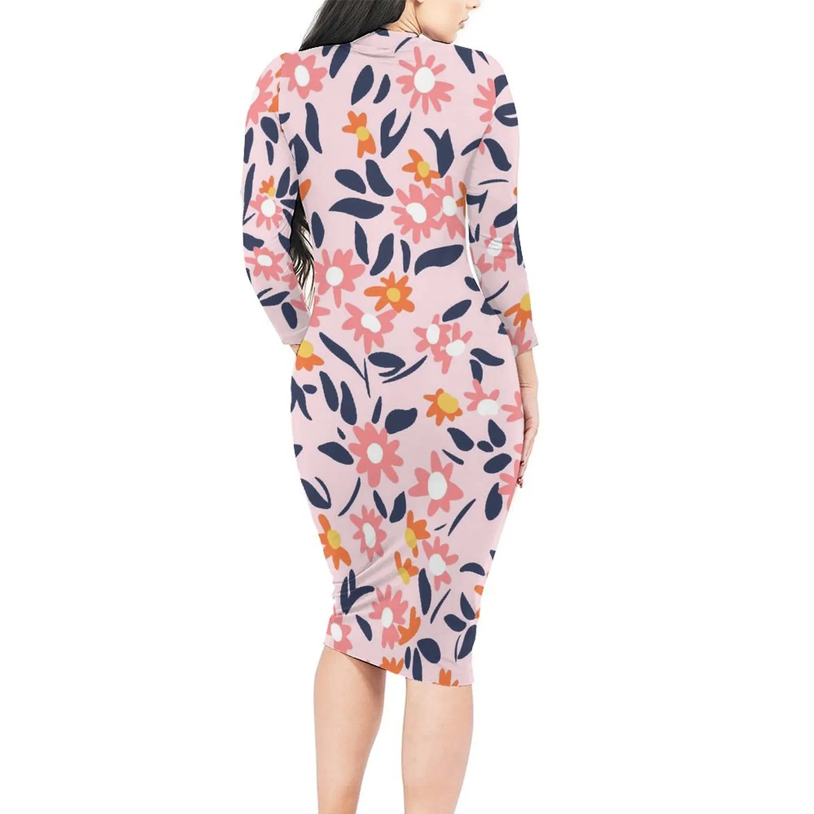 Vestido ajustado con estampado de margaritas rosas para mujer, vestidos elegantes de flores de pradera, Vestido de manga larga de diseño de moda coreana, talla grande, Primavera