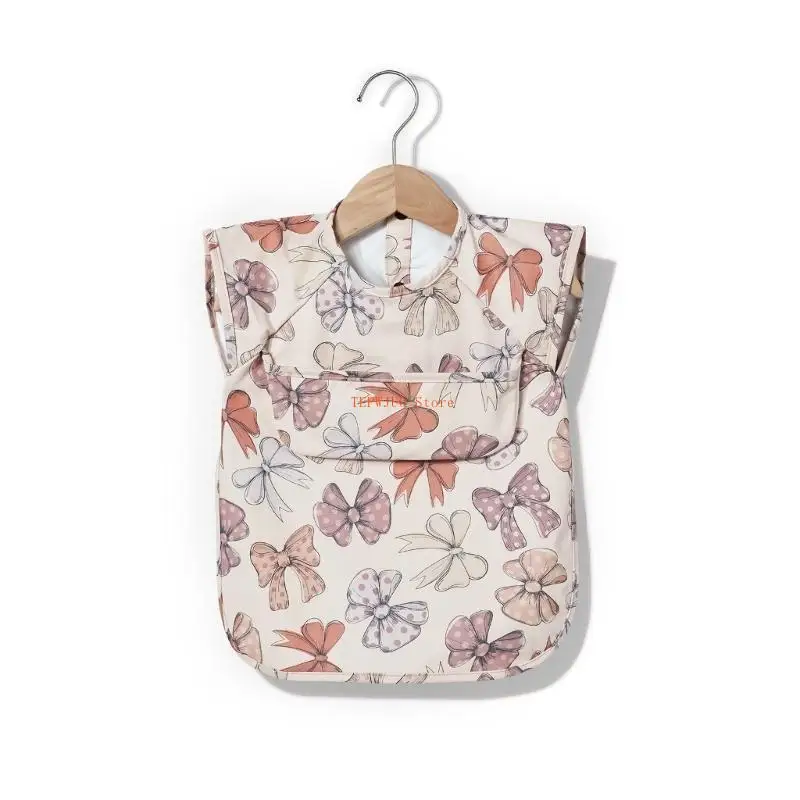

U50F Kids Feeding Apron Short Sleeve Drooling Bib Clothes Protective Cover Waterproof