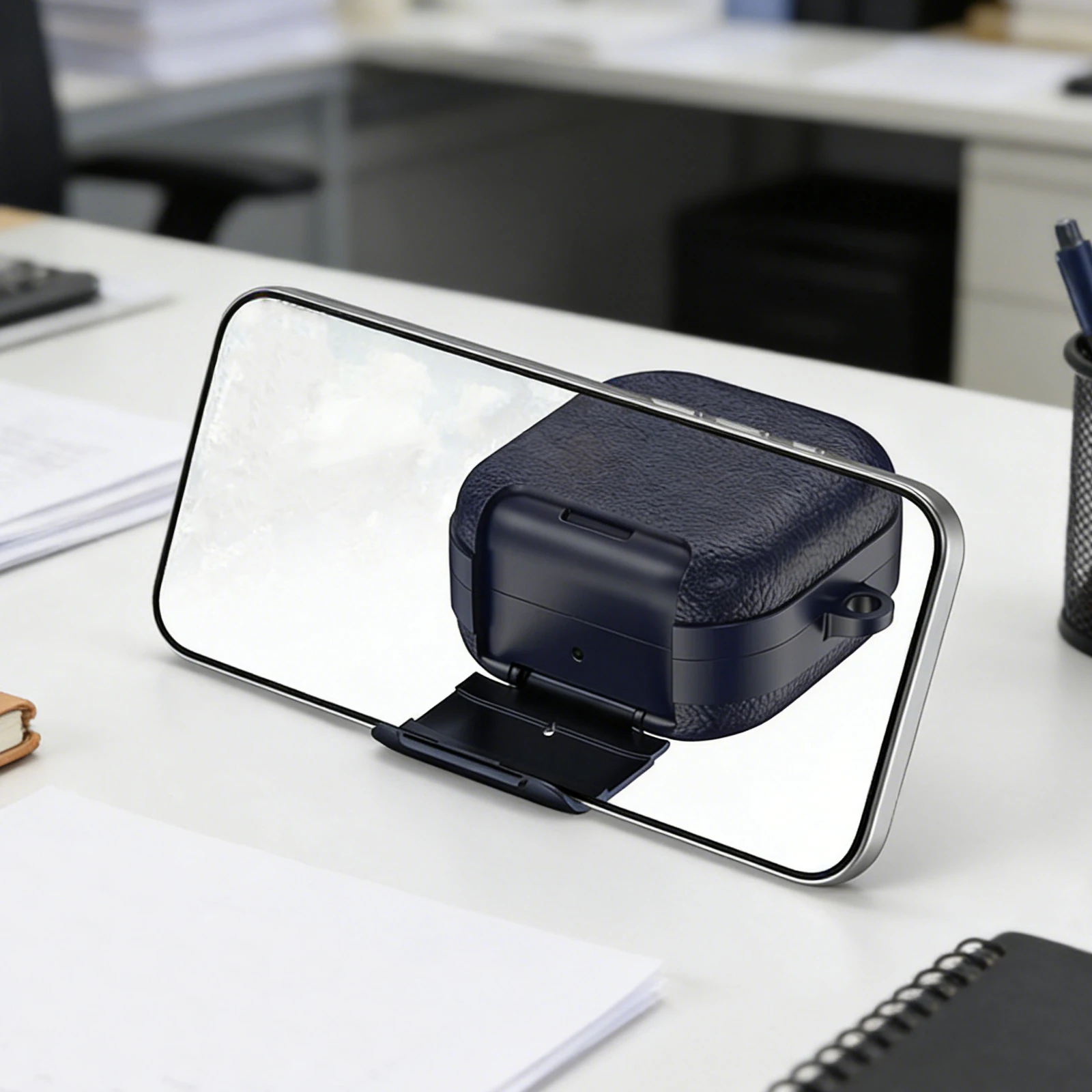 PU Leather Protective Earbuds Case for Samsung Galaxy Buds4/4Pro Full Protection Skin Shell with Carabiner Phone Bracket Shell