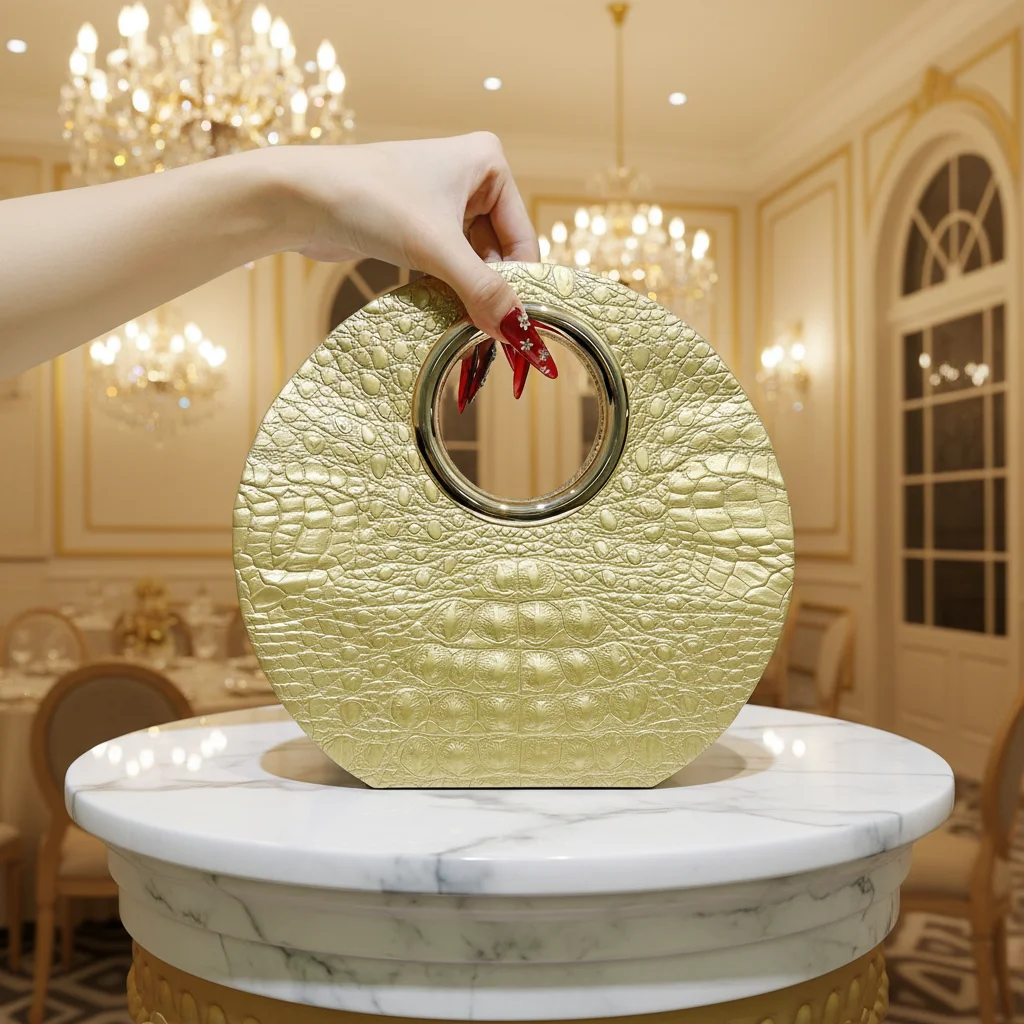 

Luxury Evening Clutch Purses Women Elegant Wristlet Handbag PU Leather Purse Chain Shoulder Crocodile Pattern Half Moon Purses