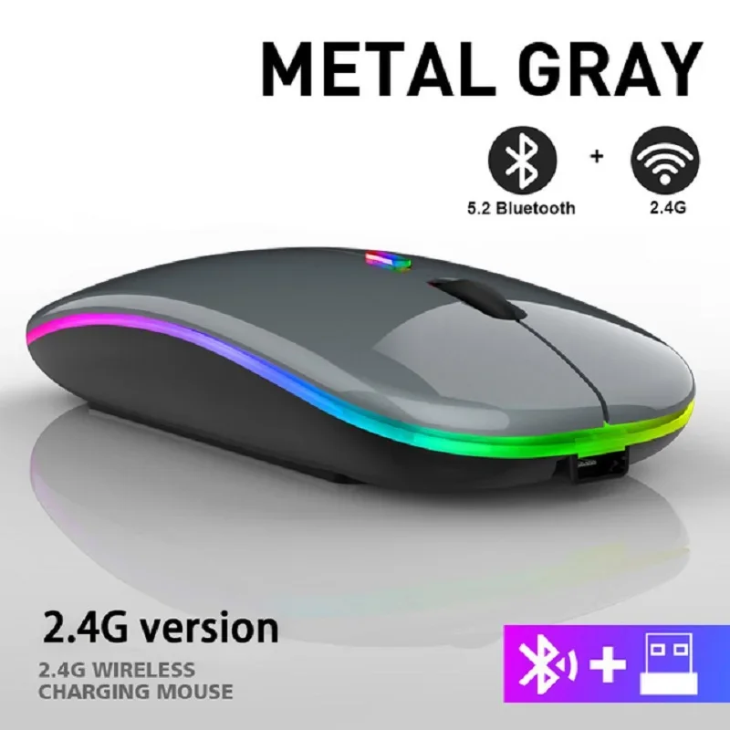 

Wireless Mouse Bluetooth with USB Rechargeable RGB mouse for Computer Laptop PC Macbook Gaming Mouse Gamer 2.4GHz 1600DPI Mouse