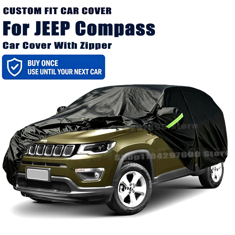For JEEP Compass Outdoor Full Car Cover With Zipper Snow Cover Sunshade Waterproof Dustproof Exterior Protection