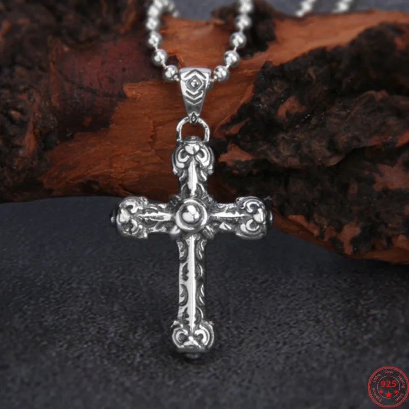 Genuine S925 Sterling Silver Pendants for Women Men New Fashion Christ Jesus Cross Pure Argentum Religious Jewelry