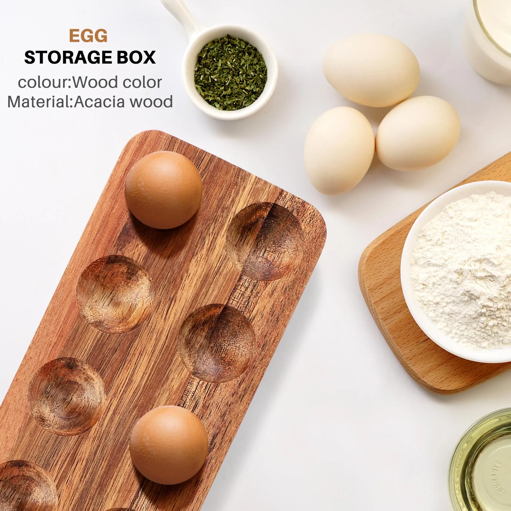 

12 Holes Japanese Style Wooden Double Row Egg Storage Box Home Organizer Rack Eggs Holder Kitchen Decor Accessories-B09B