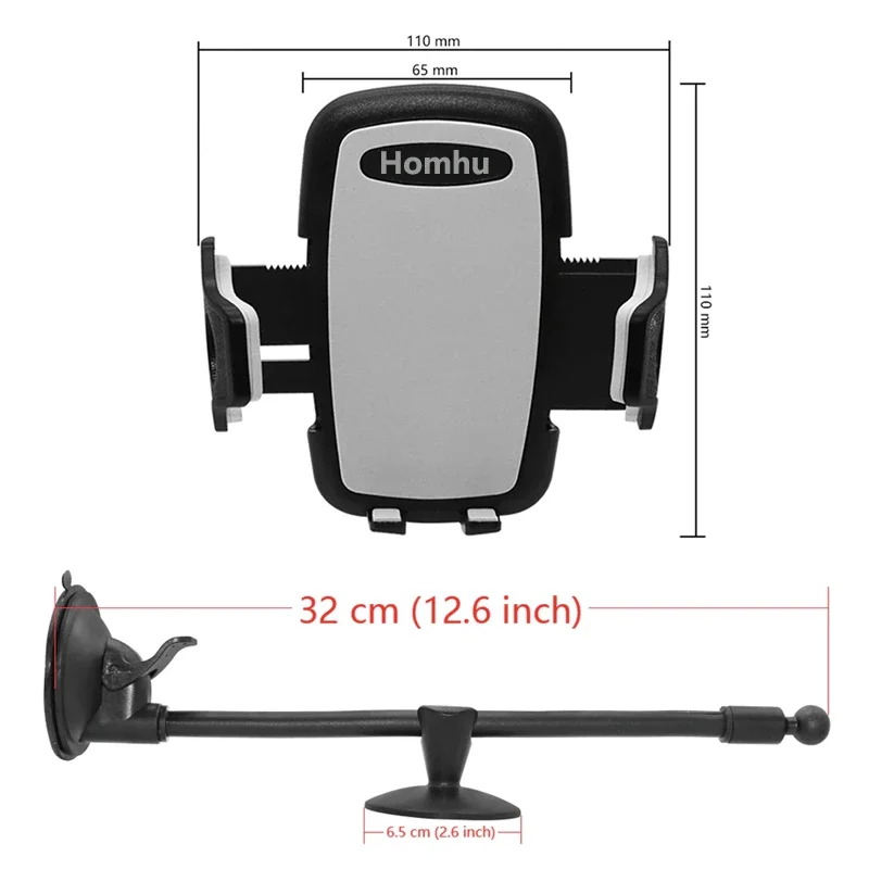 Homhu Windshield Car Phone Mount Universal Cell Phone Holder Stand Long Arm Holder for IPhone 11 12 13 Pro Xs Max Xiaomi Huawei