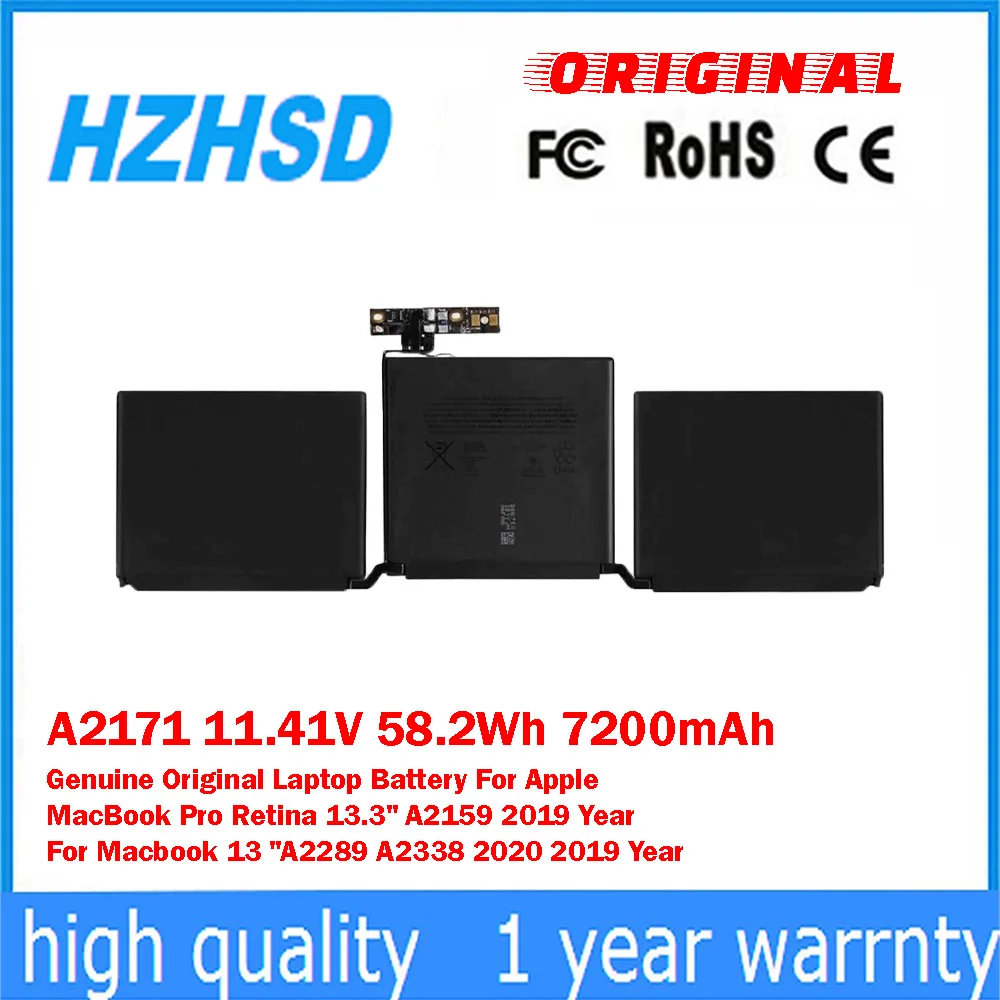 

Оригинальная аккумуляторная батарея A2171 11.41V 58.2Wh 7200mAh для ноутбуков Apple MacBook Pro Retina 13.3'' A2159 2019 года, 13'' A2289 A2338