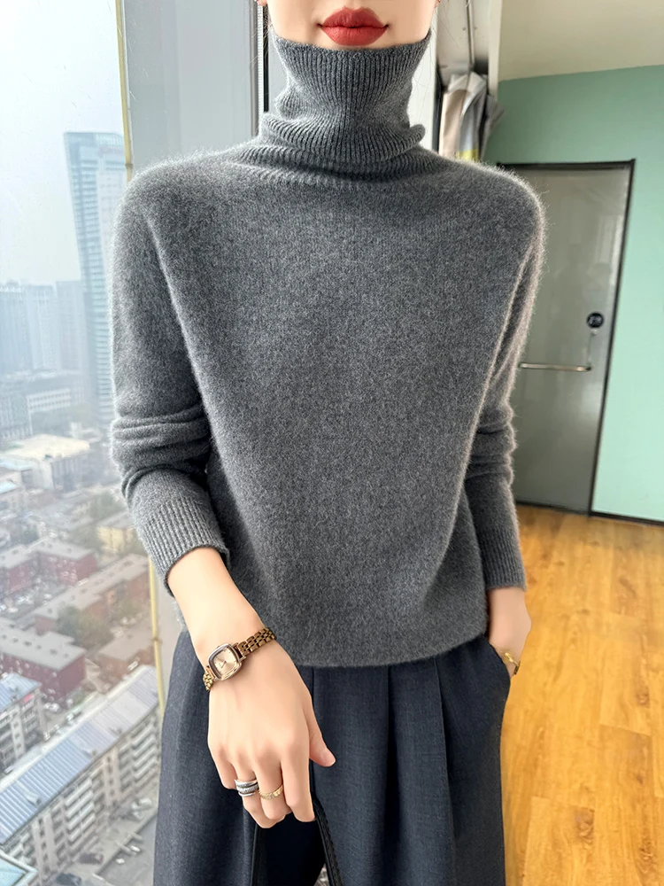 

Fashion Autumn Winter Women Thick Sweater Pullover New Fashion 100% Merino Wool Tops Sweater Turtleneck Long Sleeve Knitwear