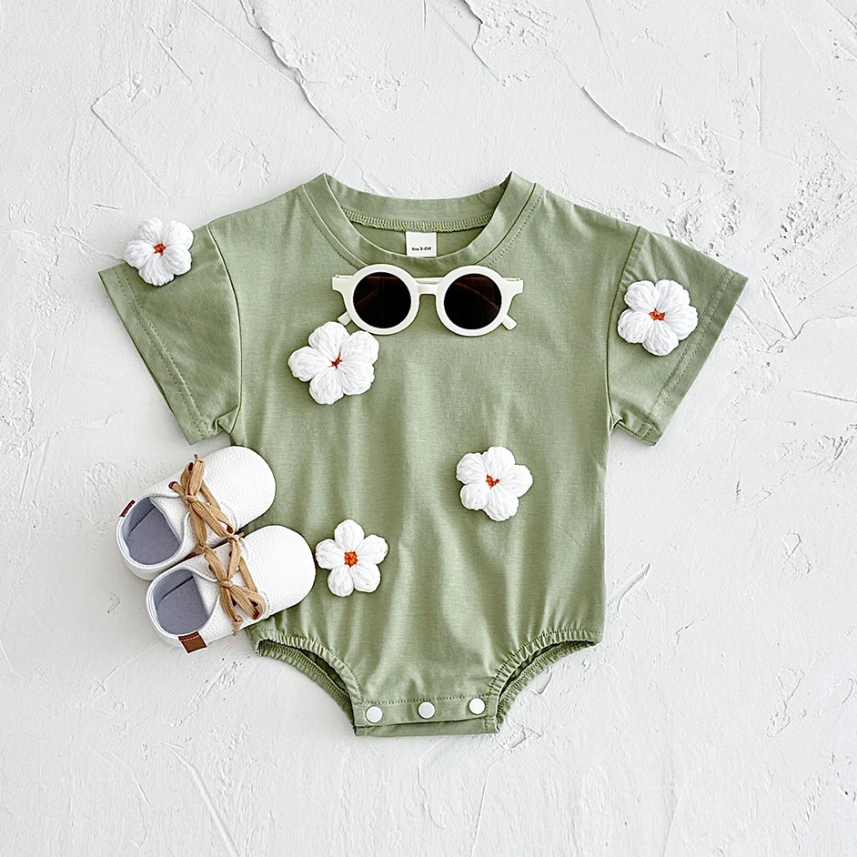 Summer Newborn Short Sleeve Romper Baby Triangle Bodysuit Clothes Baby Girl Jumpsuit Love Cloud Pattern Cartoon Boy Infant 0-18M