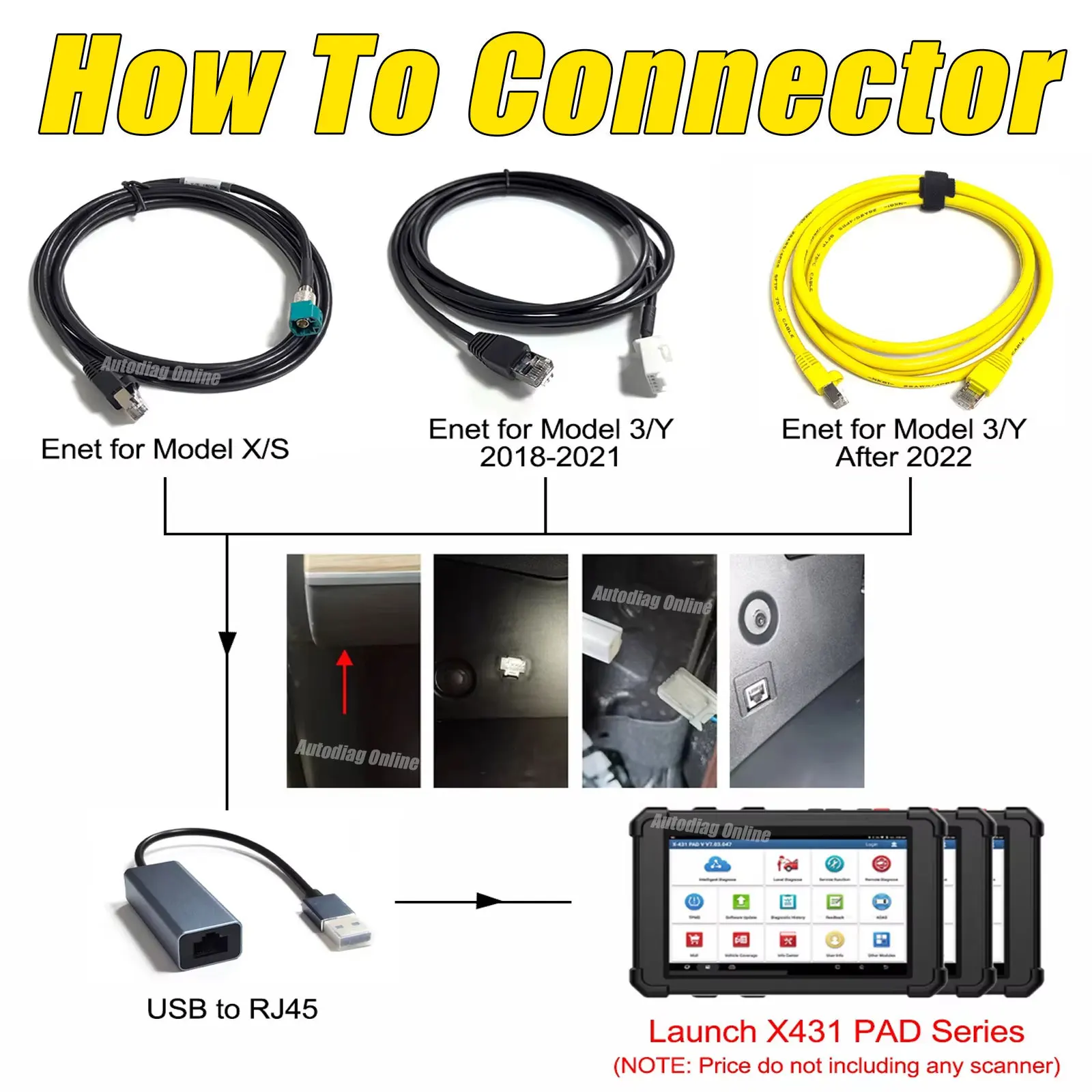 Ethernet-Kabel für Tesla Model 3/Y/X/S 1013230-00-A/1137658-00-C für Tesla Toolbox ENET Diagnoseadapter 26-Pin 20-Pin zu OBD2 – Detail 7