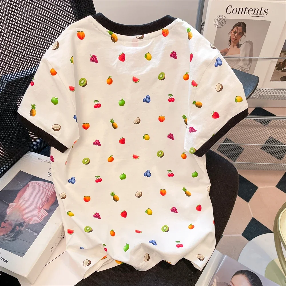الكورية عالية الجودة القطن تي شيرت صغير أمريكا خمر المرأة لطيف الفواكه المطبوعة تيز القمم الصيف ملابس غير رسمية قصيرة الأكمام #5