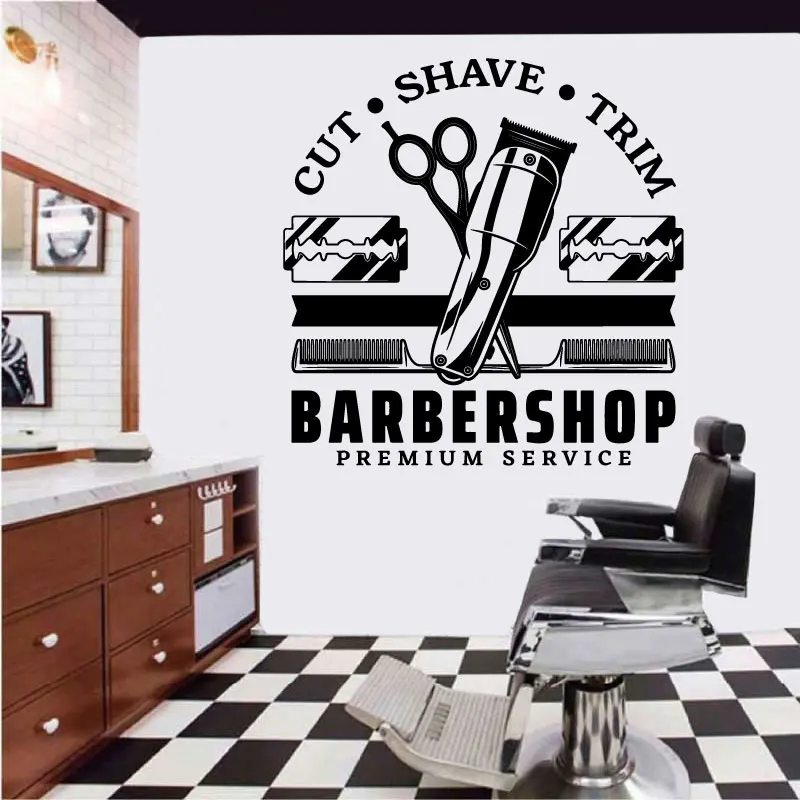 Barber shop shop sign wall sticker professional service razor razor barber hair salon window door decorative vinyl decals LF9