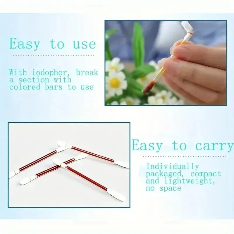 50/100/200pcs Disposable Medical Iodine Cotton Stick Disinfected Cotton Swab Iodine Climbing Aid First Aid Safety Survival Supplies