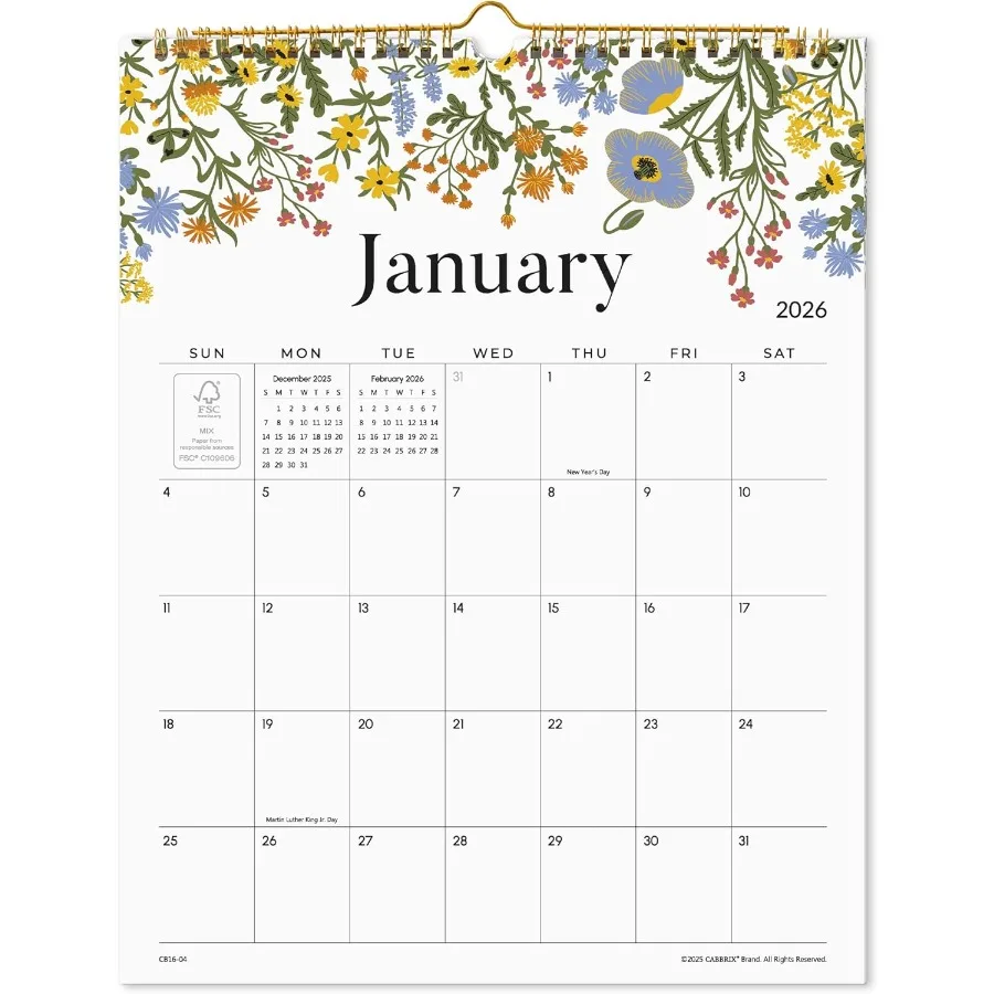

Wall Calendar 2026 Floral Design Wall Calendar with Thick Paper 12 Months Runs from January 2026 December 2026 12" x 15" TwinWi