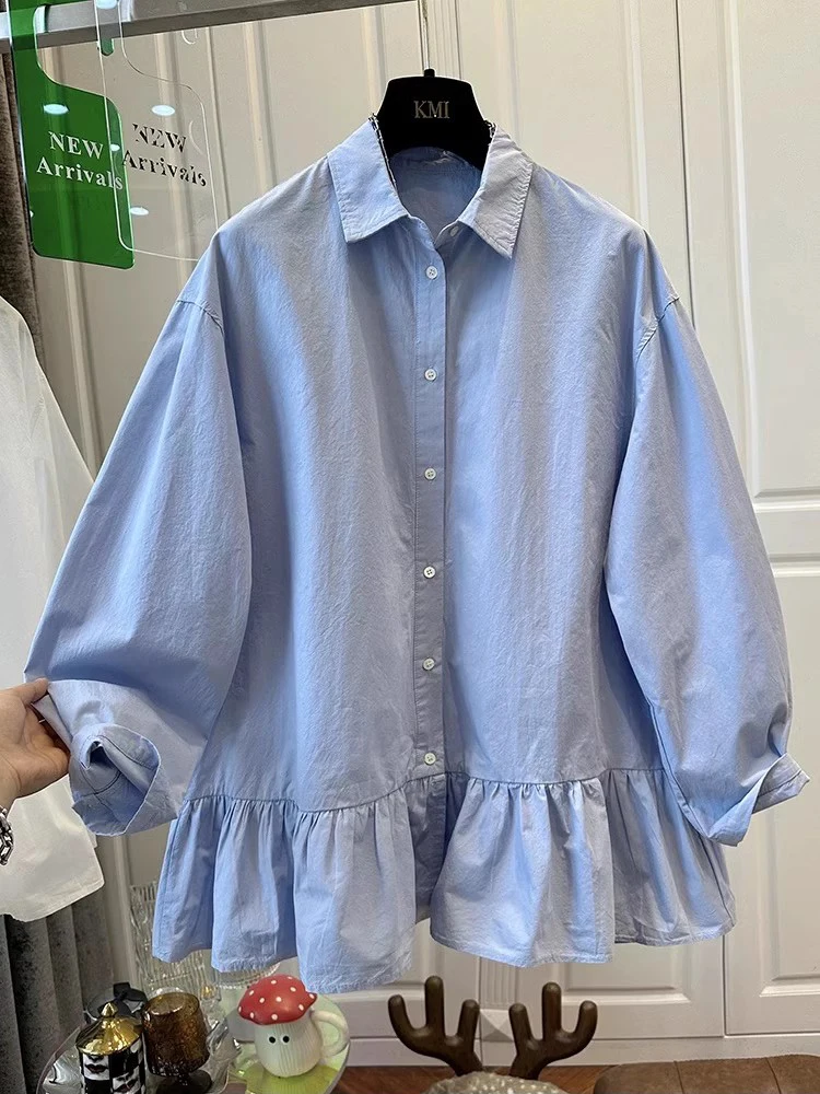 

plus Size Women's Long Sleeve Shirt Loose Fit Spring Summer Thin Casual Sun Protection Blouse Special Large Size 300 Pounds