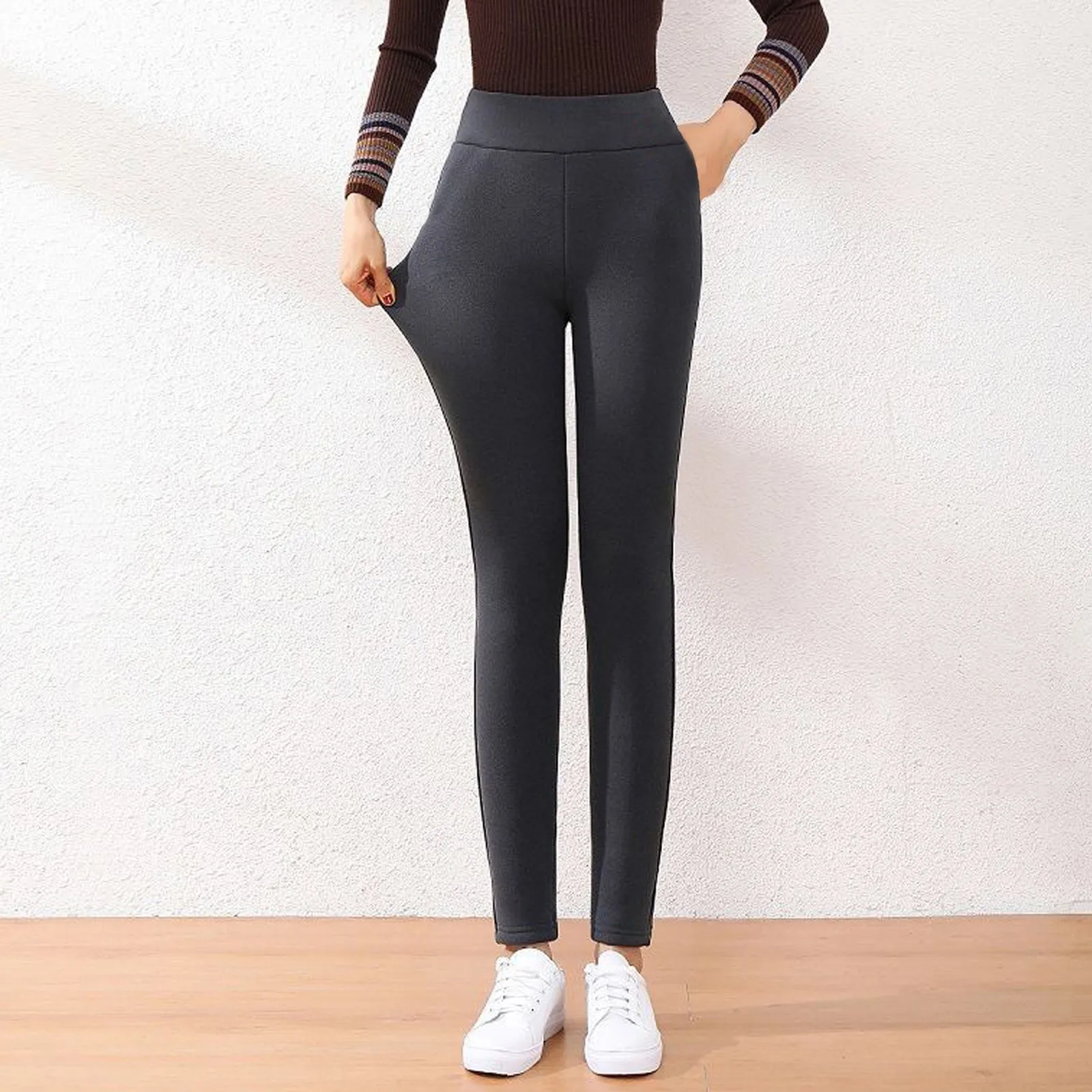 

Plush Winter Warm Leggings 2024 New Simple High Thicken Ladies Outdoor Black High-waisted Glossy Skinny Pants For Women Legging