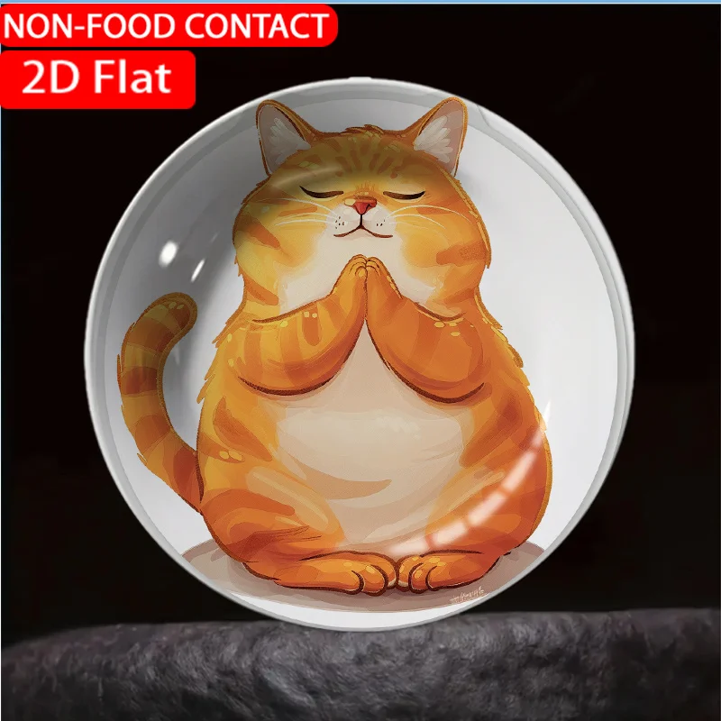 1pc Cartoon Praying Cat Orange Ceramic Plate Non-food Contact, Home Desk Ornaments, Living Room and Bedroom Decorations,