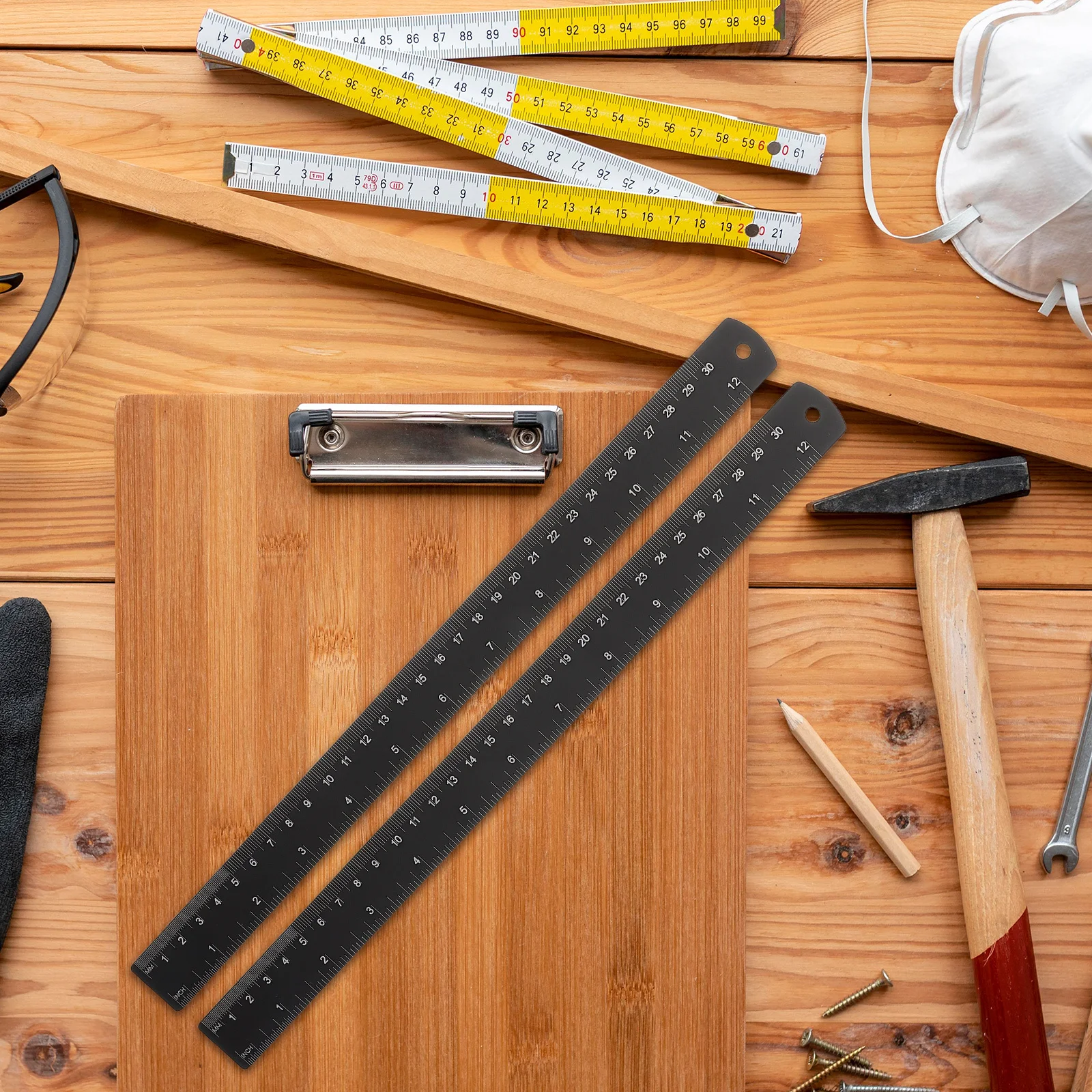 2pcs Aluminum Alloy Ruler 30Cm Metal Straight Edge For Woodworking Drafting Engineering Measuring Tool Office