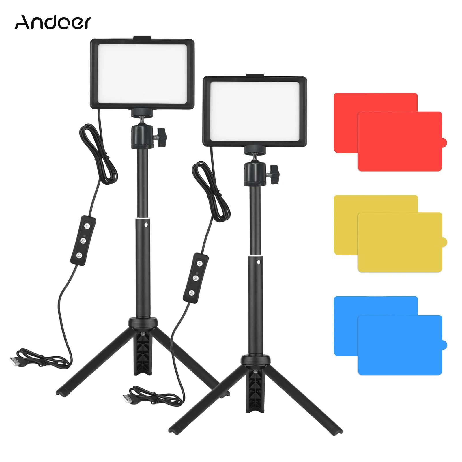 Andoer USB Video Conference Lighting Kit with 2 * LED Video Lights 5600K Dimmable + 2 * Desktop Tripods + 2 * 180° Rotatable