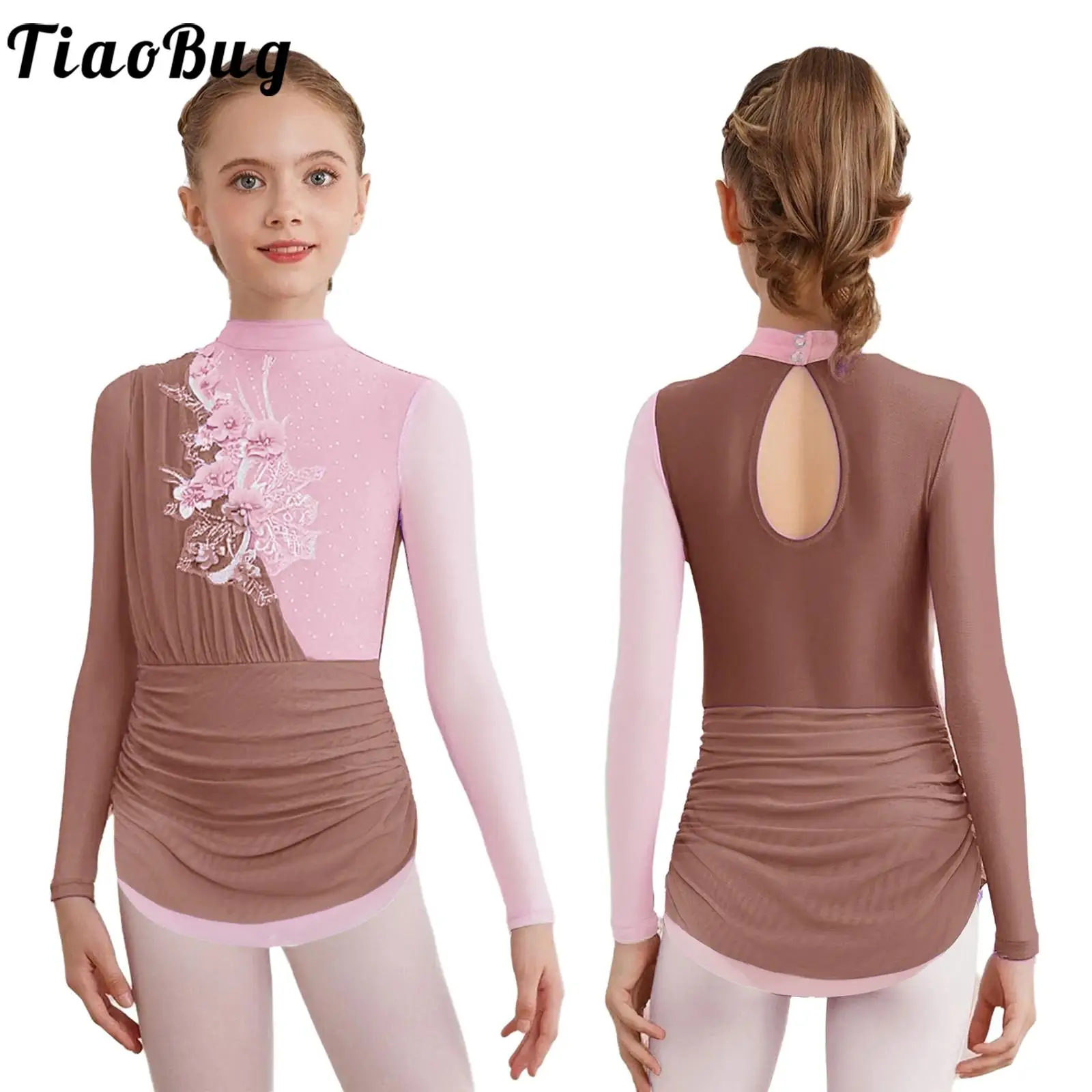 

Kids Girls Gymnastics Ballet Lyrical Dance Dress Sleeveless Applique Rhinestones Tutu Dress for Figure Skating Dance Performance