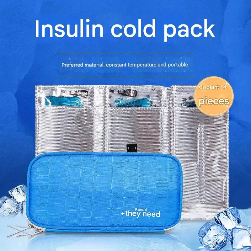 Insulin Cooling Bag with 4 Ice Pack  for Travel Portable Waterproof Small Household Storage Box