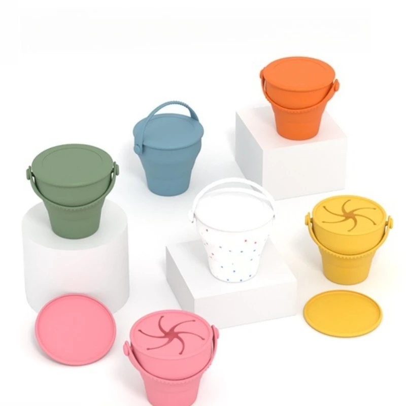 Food Grade Silicone Collapsible Baby Snack Cup, BPA Free, Portable Leakproof Travel Bowl with Handle for Toddlers