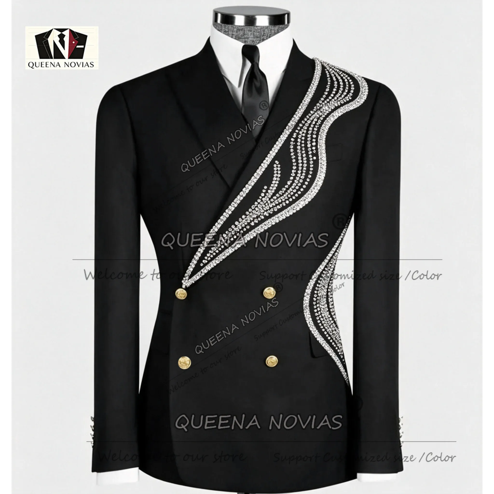 Handmade Beading Stones Suits Men Double Breasted Jacket Pants 2 Pieces Tuxedo Customized Groom Versatile Multi Occasion Clothes