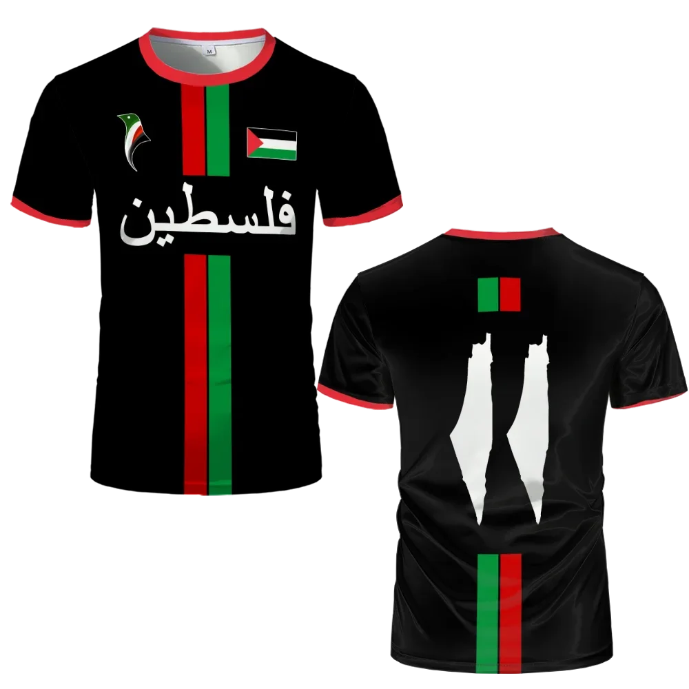 Fashion Palestine Flag Football T Shirts Trend Summer Short Sleeve National Emblem 3D Printed Sports Tees Loose Breathable Tops image 2