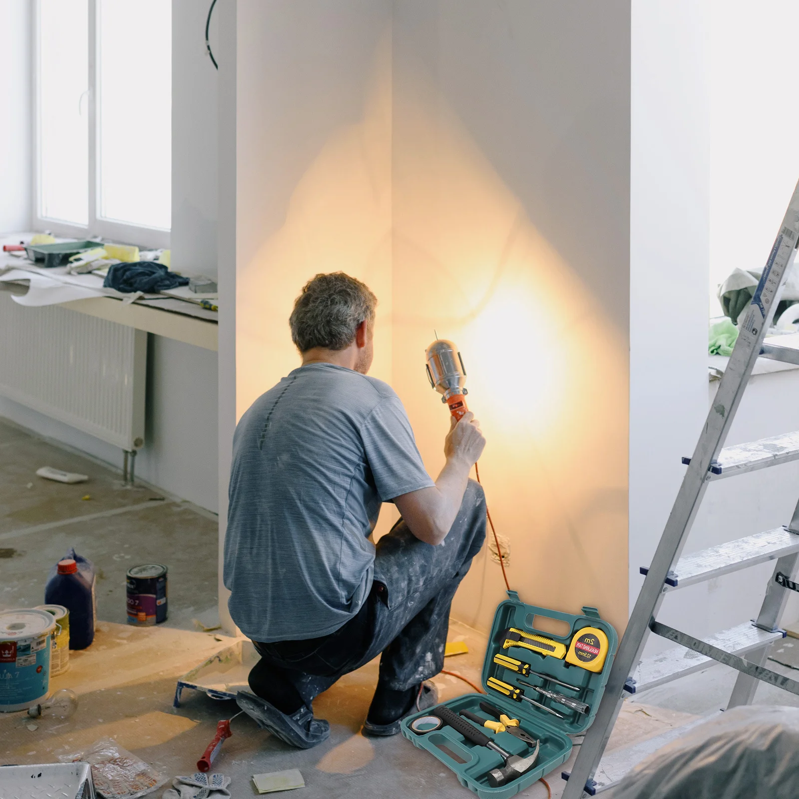 

9 шт. домашний набор инструментов, бытовые инструменты для ремонта, сверхмощная резиновая ручка, отвертка, плоскогубцы, молоток, рулетка в прочном футляре для хранения