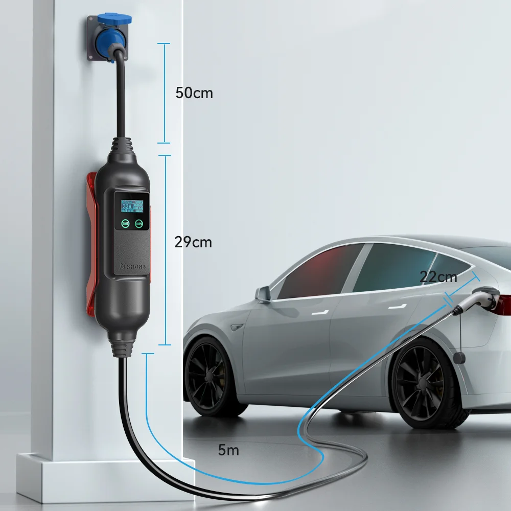 Khons Type2 caricabatterie portatile EV 32A 7KW ricarica rapida caricabatteria per auto elettrica controllo connessione caricabatterie per veicoli