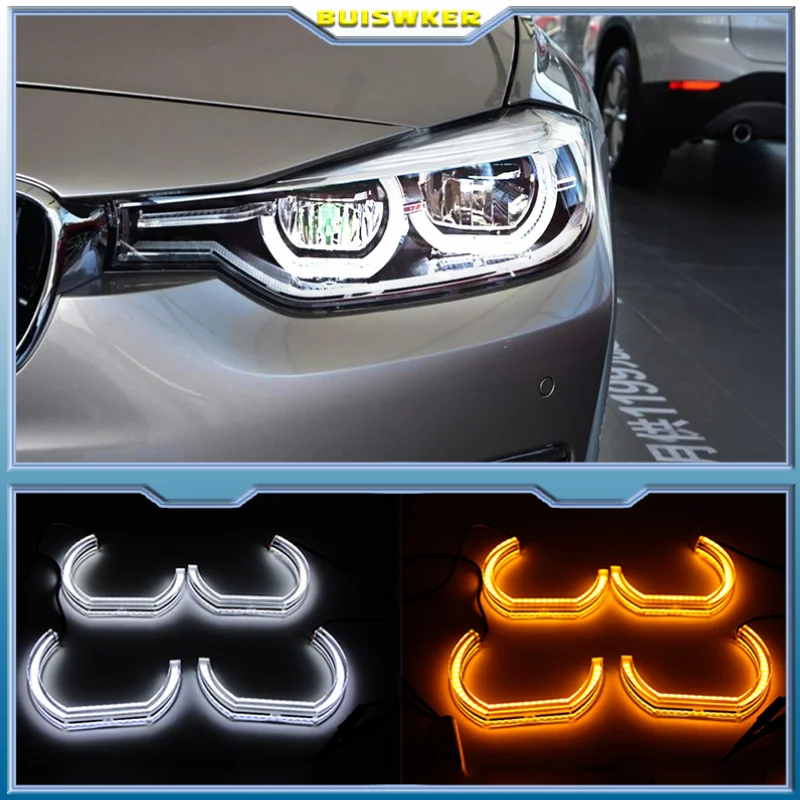 

For BMW E46 325i 325xi 330i 330xi with HID headlights 1999-2005 Crystal DTM Style LED Angel Eyes Light White and Yellow Turn