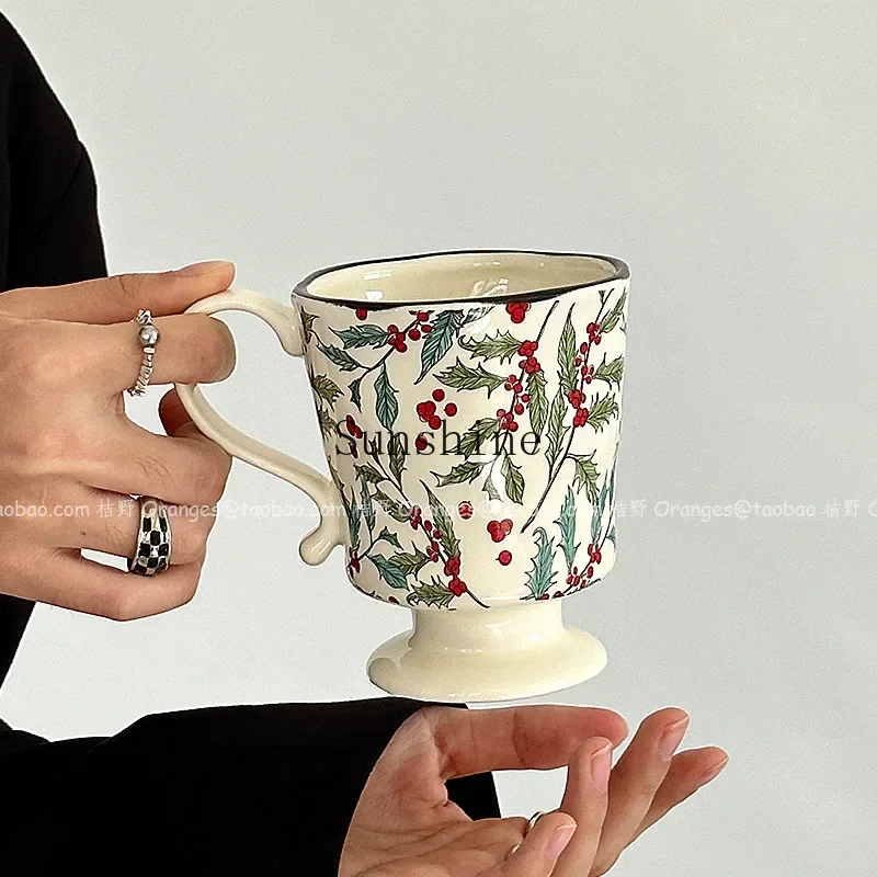 Medieval style Chunye Fanghua hand-squeezed Mark coffee ceramic water cup niche gift