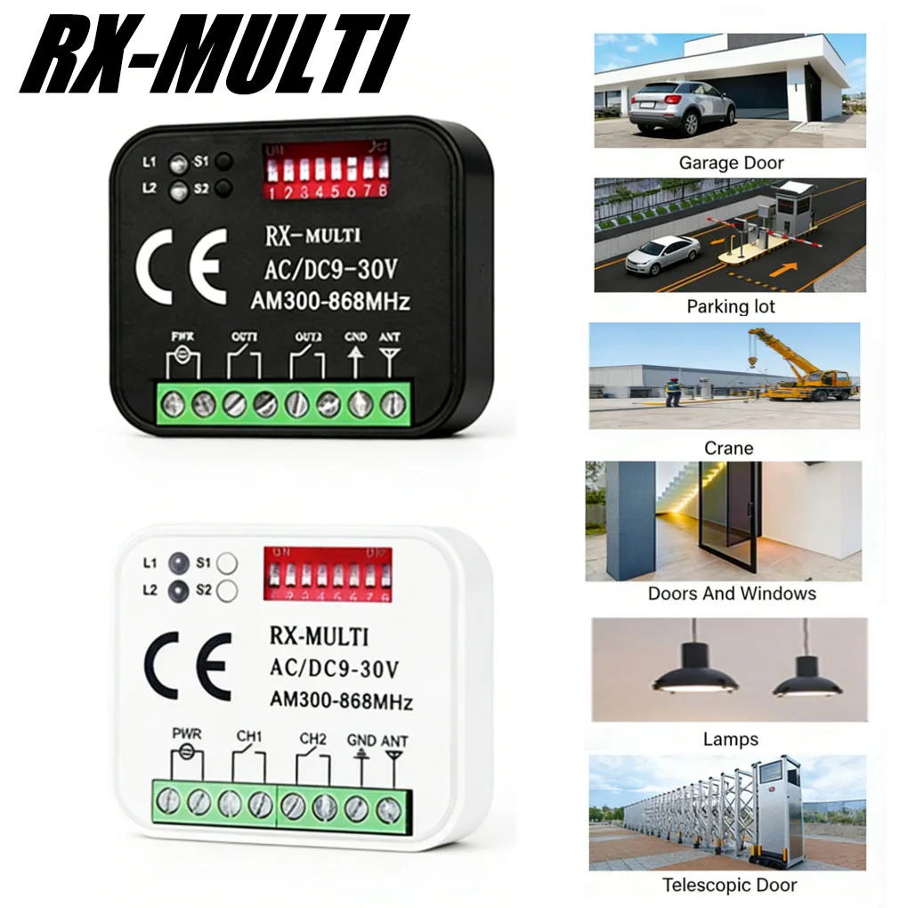 Gate Remote Receiver 433 868MHz RX MULTI 300-900MHZ AC/DC 9-30V Receiver with Remote Control