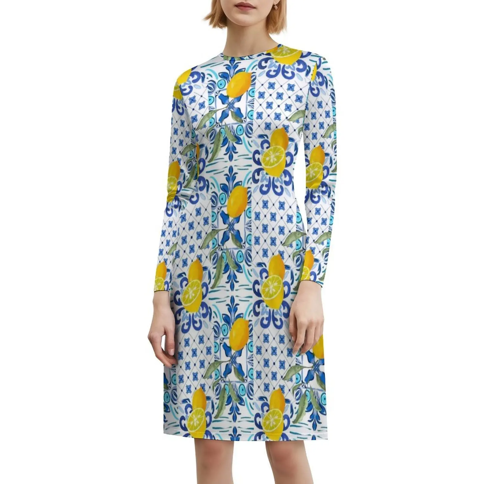 بلاط صقلية البحر الأبيض المتوسط فسيفساء الليمون المرأة الشارع الشهير فستان الحفلات العصرية طباعة نادي الملابس للإناث صقلية #6