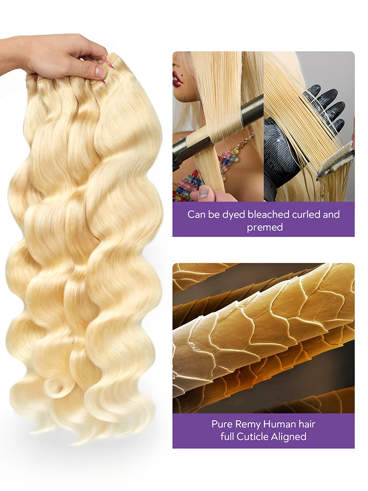 613 Blonde Colored Body Wave Human Hair Bundles Brazilian Virgin Remy Hair Weave Bundles With Closure Frontal Hair Extensions