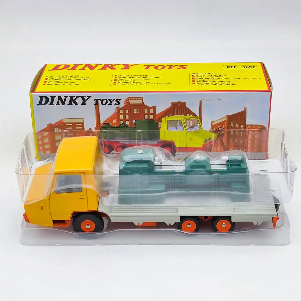 Atlas Dinky 장난감 569 및 569P, Berliet Stradiair Benne Basculante Laterale 및 Plateau Surbaisse Porte Machine, Outil Prototype 트럭