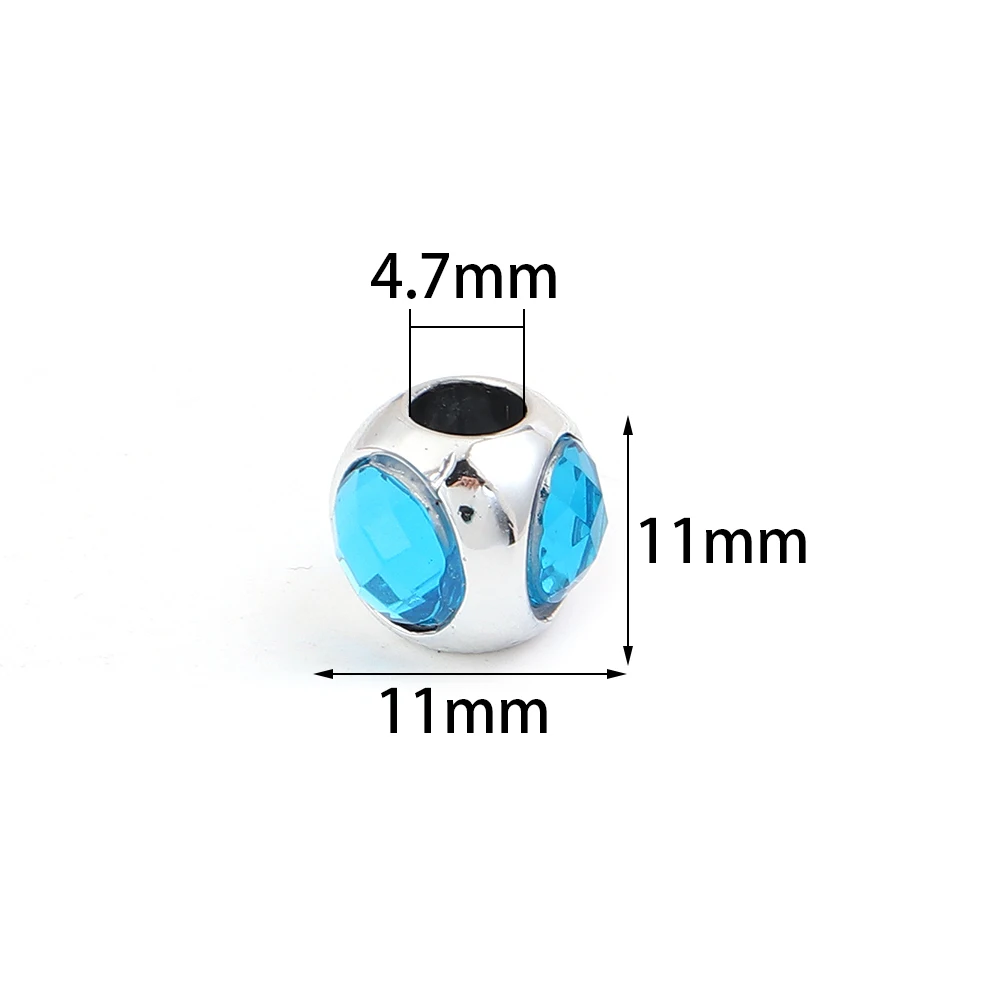 10Pcs Zinc Alloy Three Sides Rhinestone Beads Loose Spacer Big Hole Bead for Jewelry Making DIY Charms Bracelet Accessories