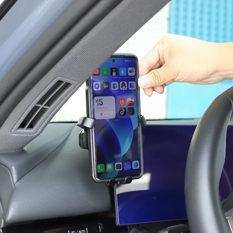 ABS ل 2024 + BMW 5 سلسلة G60 لوحة القيادة الجانب الأيسر حامل هاتف GPS تصاعد قوس اكسسوارات السيارات #4