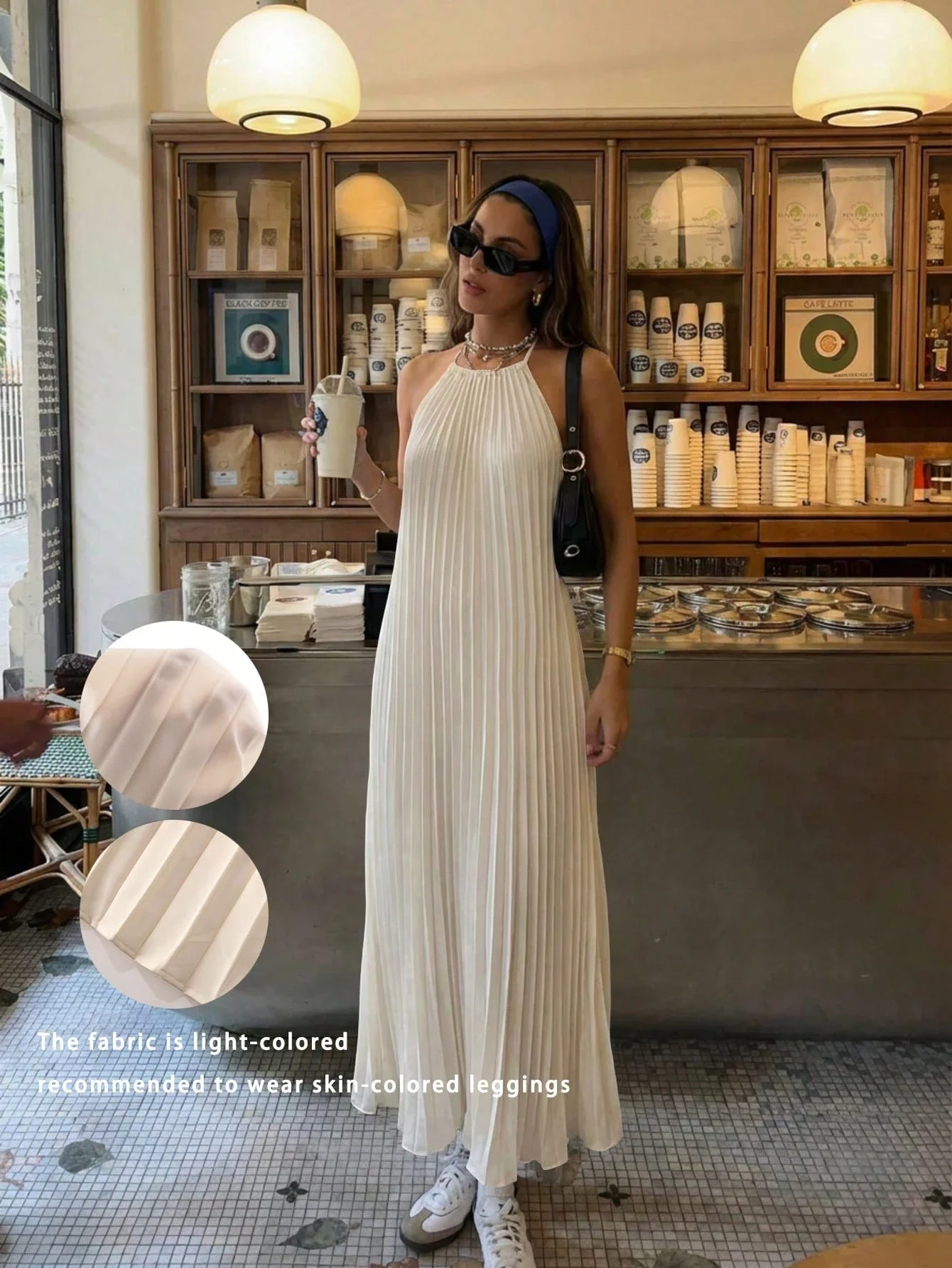 

Элегантное плиссированное платье макси с открытой спиной и завязками на шее для летних повседневных пляжных вечеринок