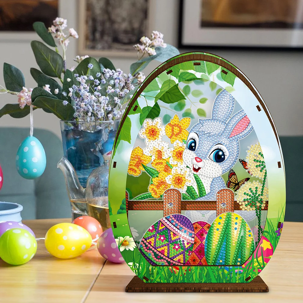 

Wooden Diamond Painting Lamp Easter Egg Rabbit Special Shaped Crystal Drawing Bedside Night Light Diamond Painting Night Light