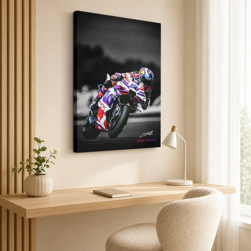 Jorge Martin MotoGP Framed Canvas Print Poster Bold Athletic Design Wall Decor With Personalized Photo For Garage Ideal Fan Gift