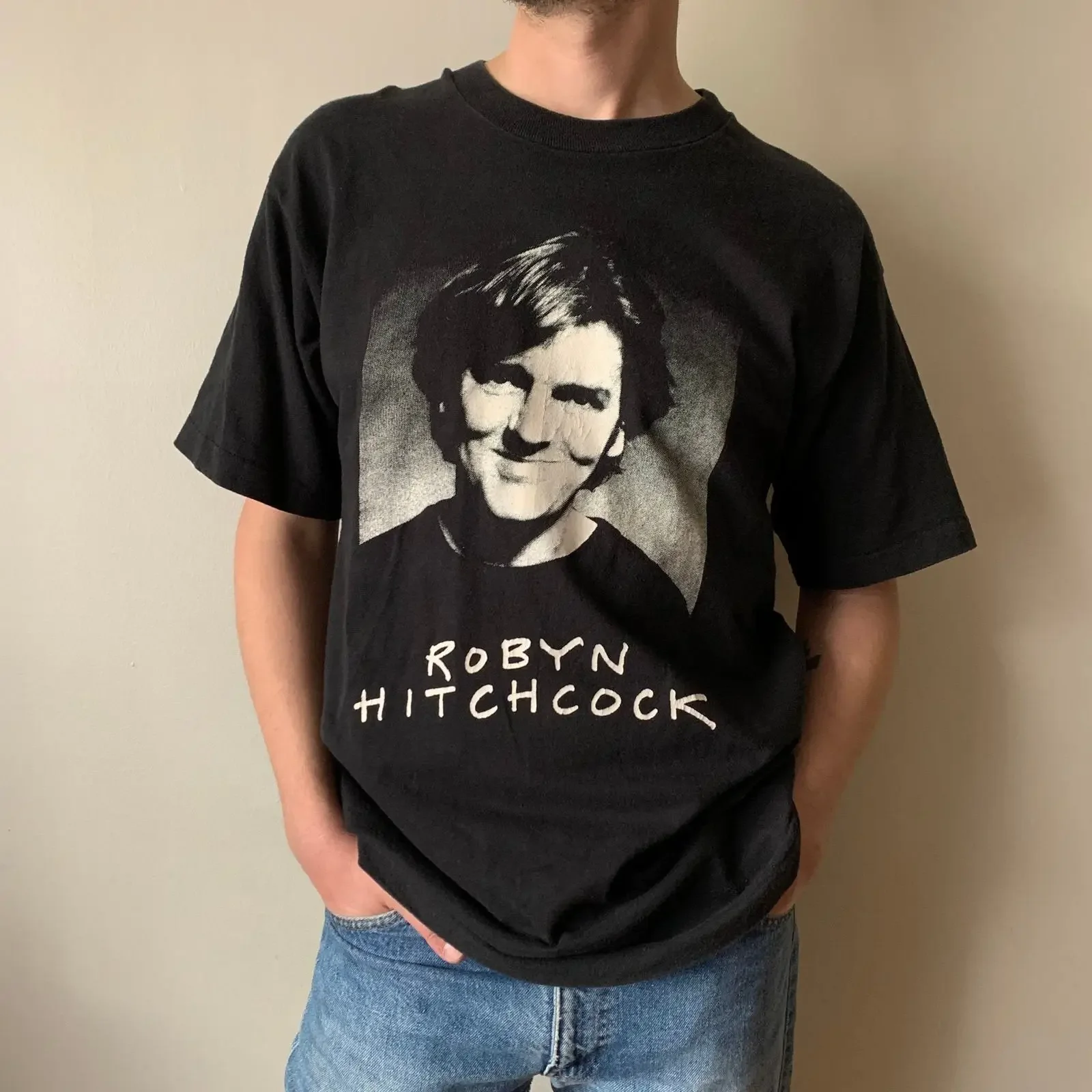 RARE 1990s Robyn Hitchcock T Shirt Vintage Tour Soft Boys The Egyptians Band Large New Wave Alternative vintage Washed