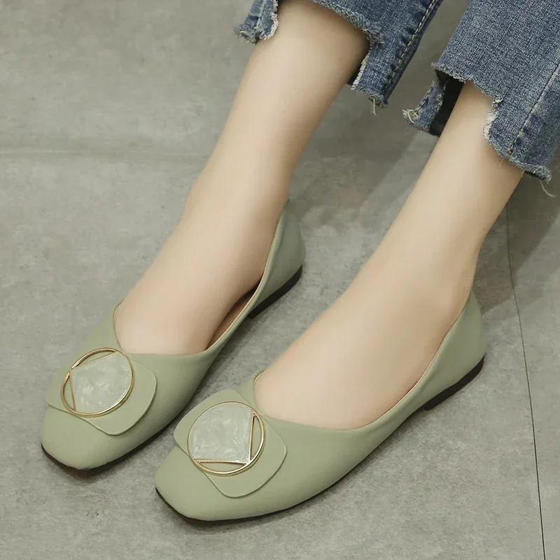 Women's Flat Shoes 2024 New Spring Summer Shallow Mouth Square Head Plain Bottom Soft Versatile Work Shoes for Office