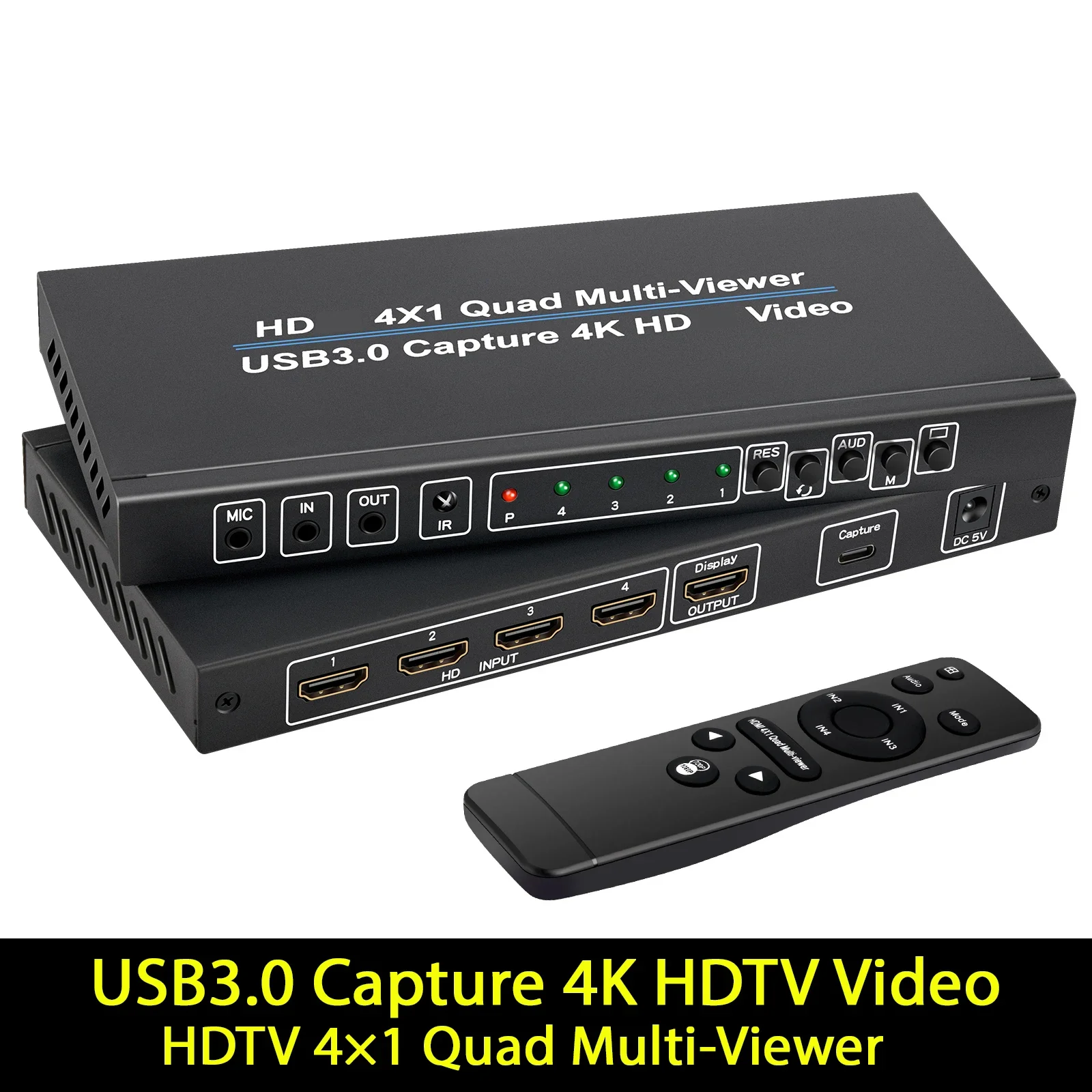 HD Quad Screen Multiviewer 4x1 4k USB3.0 Video Capture Card HD 4x1 Quad Multi-viewer Screen Splitter For PC live Streaming