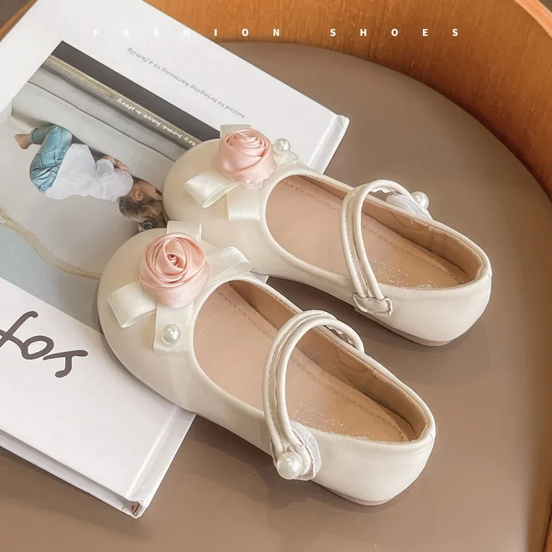 Fashion New Girls' Flat Shoes Spring Autumn Chic Children's Leather Shoes Sweet Elegant Princess Kids Party Shoes Soft Bottom