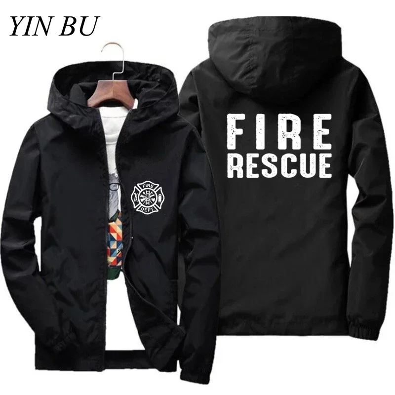 Men's Fire Rescue Firefighter Fireman Bomber Windbreaker Streetwear Coat Jacket Zipper Hooded Baseball Pilot Thick Parkas Tops