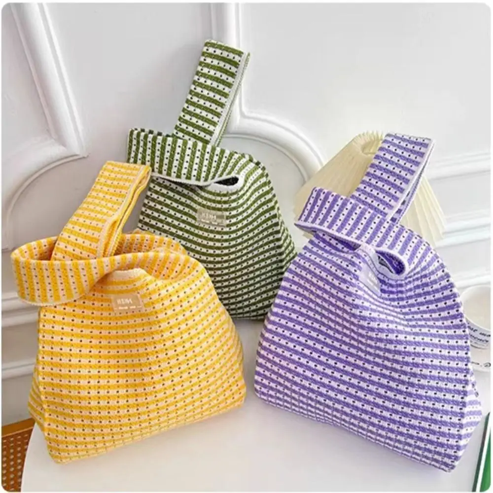 Fashion Large Capacity Knitted Handbag Stripes Color Matching Woven Shoulder Pouch Polyester Crossbody Backpack Travel